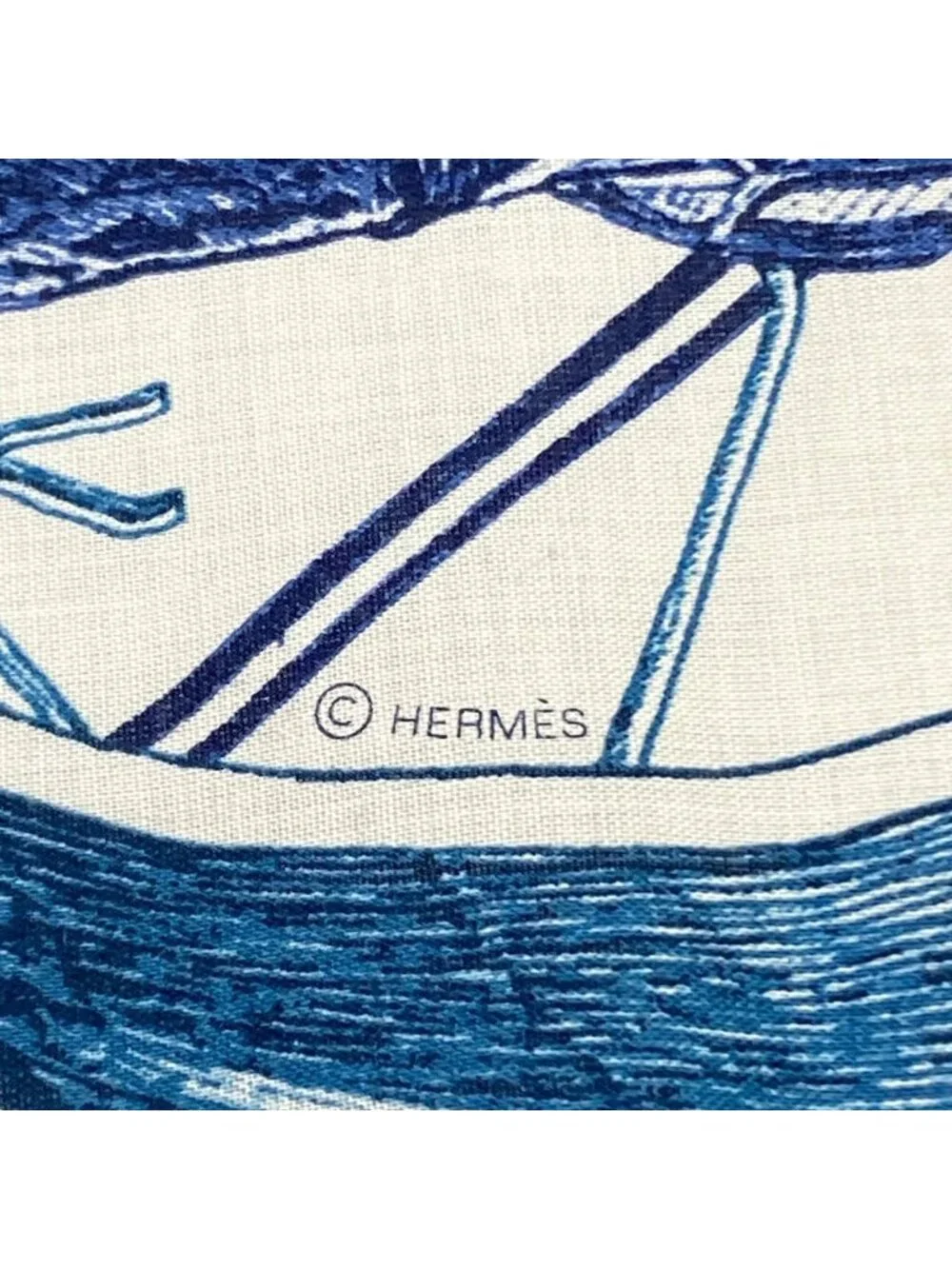 Hermes Shawl Carre 140 Ivory Navy Blue Green 24 Rue du Faubourg Saint Honore